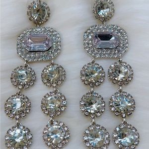 Silver crystal dangle 3” earrings emerald round